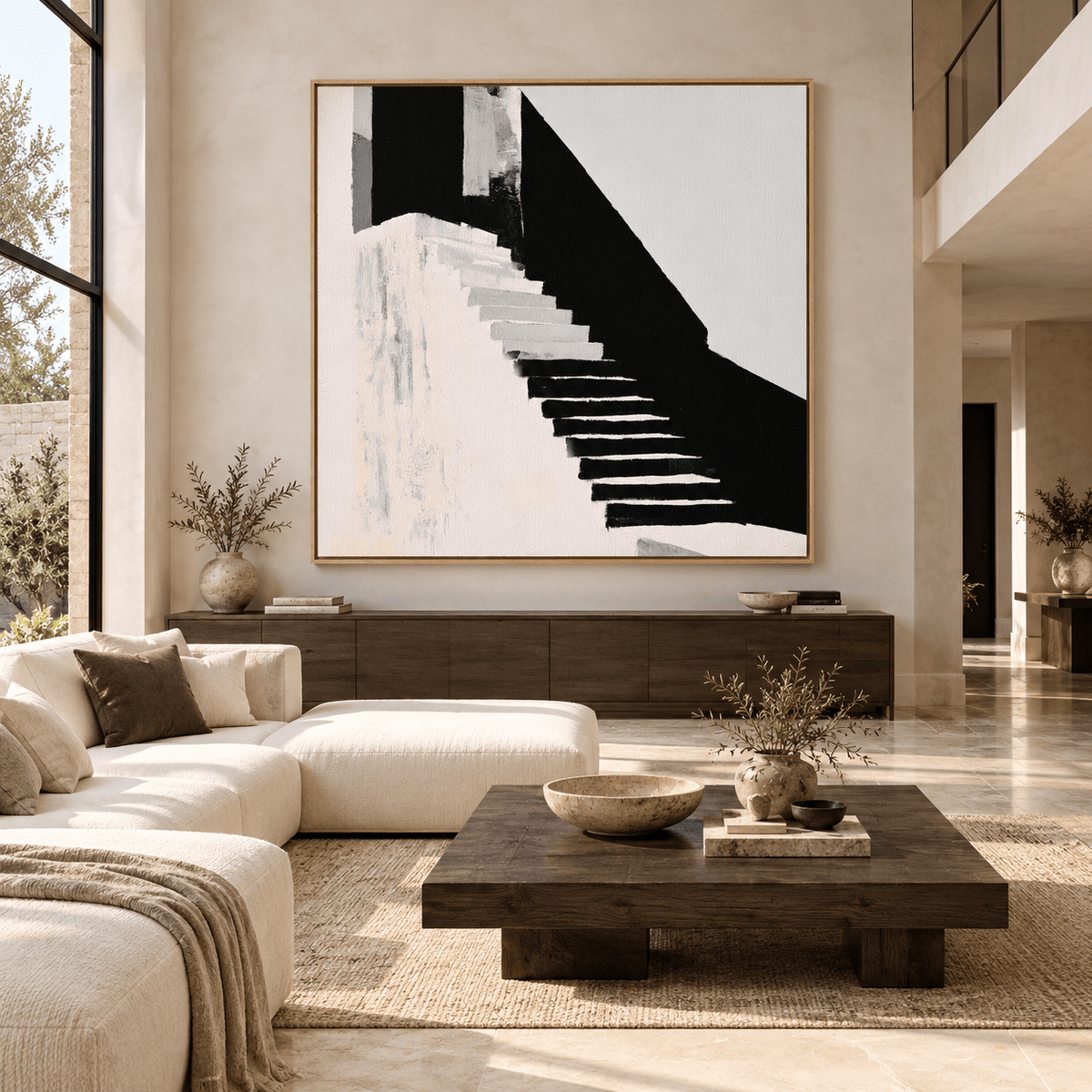 Staircase Wall Art Original Painting – Shadow Stair in a modern living room by Rossetti Art