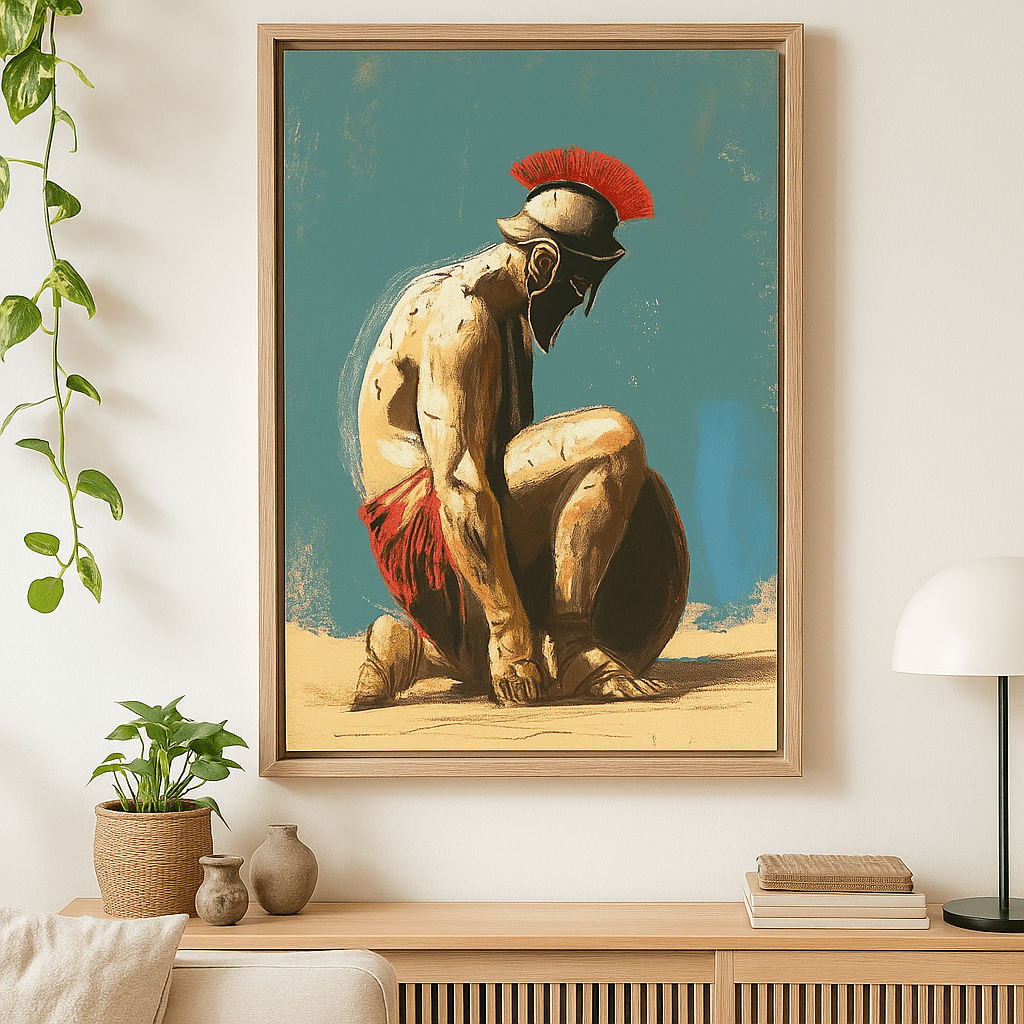 Original Painting : The Fallen Warrior – Original Painting on Linen Canvas by Chiara Rossetti | Symbol of Strength and Solitude modern abstract canvas wall art by Rossetti Art – luxury interior design artwork for living room, bedroom, office – handmade wall art minimalist modern artwork modern art on canvas