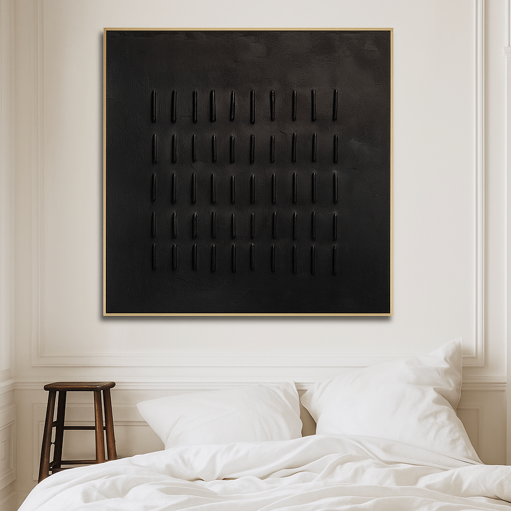 Original Painting : Wabi - Sabi Black Original Painting – Minimalist Textured Abstract Wall Art for Modern Interiors by Chiara Rossetti modern abstract canvas wall art by Rossetti Art – luxury interior design artwork for living room, bedroom, office – artistic wall decor bold colorful wall decor brown abstract painting