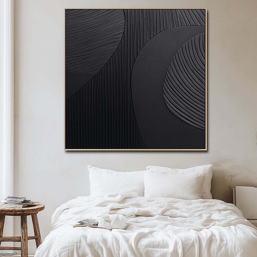 Original Painting : Wabi - Sabi Black Original Painting – Minimalist Textured Abstract Wall Art for Modern Interiors by Chiara Rossetti modern abstract canvas wall art by Rossetti Art – luxury interior design artwork for living room, bedroom, office – artistic wall decor bold colorful wall decor brown abstract painting