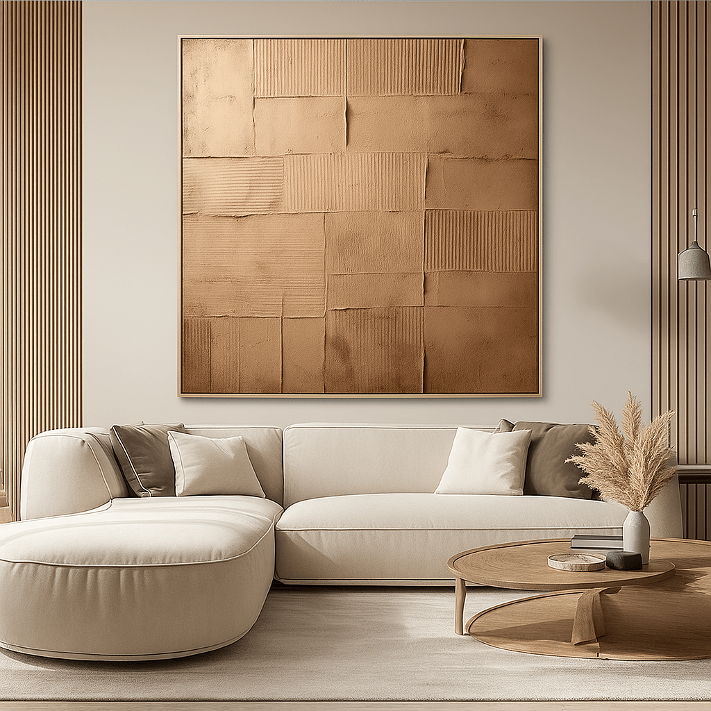Original Painting : Wabi - Sabi Brown Original Painting – Minimalist Textured Abstract Wall Art for Modern Luxury Interiors by Chiara Rossetti modern abstract canvas wall art by Rossetti Art – luxury interior design artwork for living room, bedroom, office – artistic wall decor bold colorful wall decor brown abstract painting