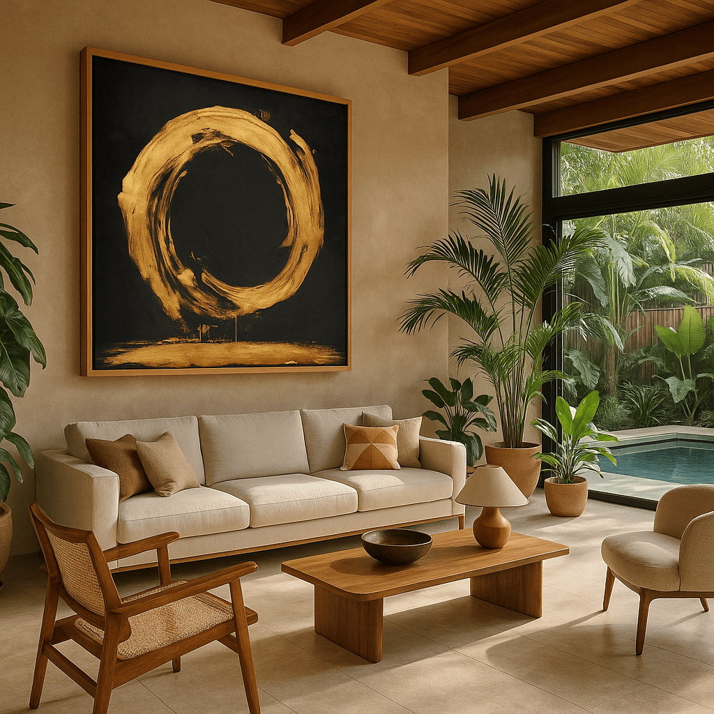 Original Painting : Zen Eclipse – Gold Circle Minimalist Canvas Painting - Chiara Rossetti
