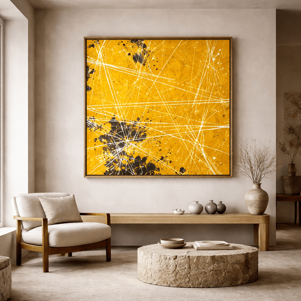 Original Yellow Splatter Painting