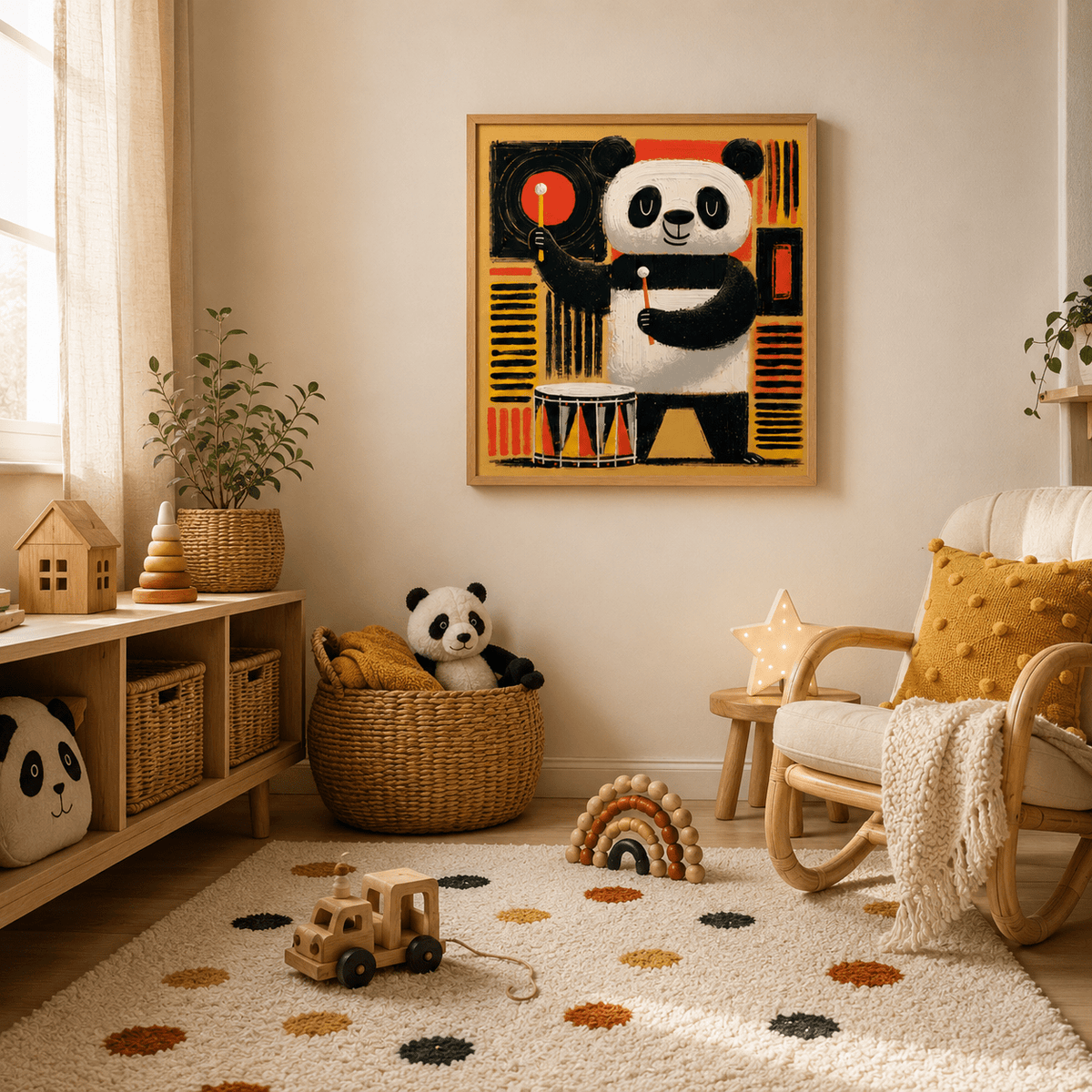 Panda Wall Art Nursery Canvas Print Set of 3 — Panda Band by Rossetti Art