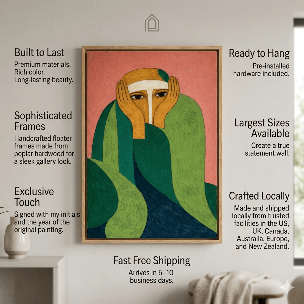Pink Green Figurative Canvas Print - Quiet Witness | Rossetti Art