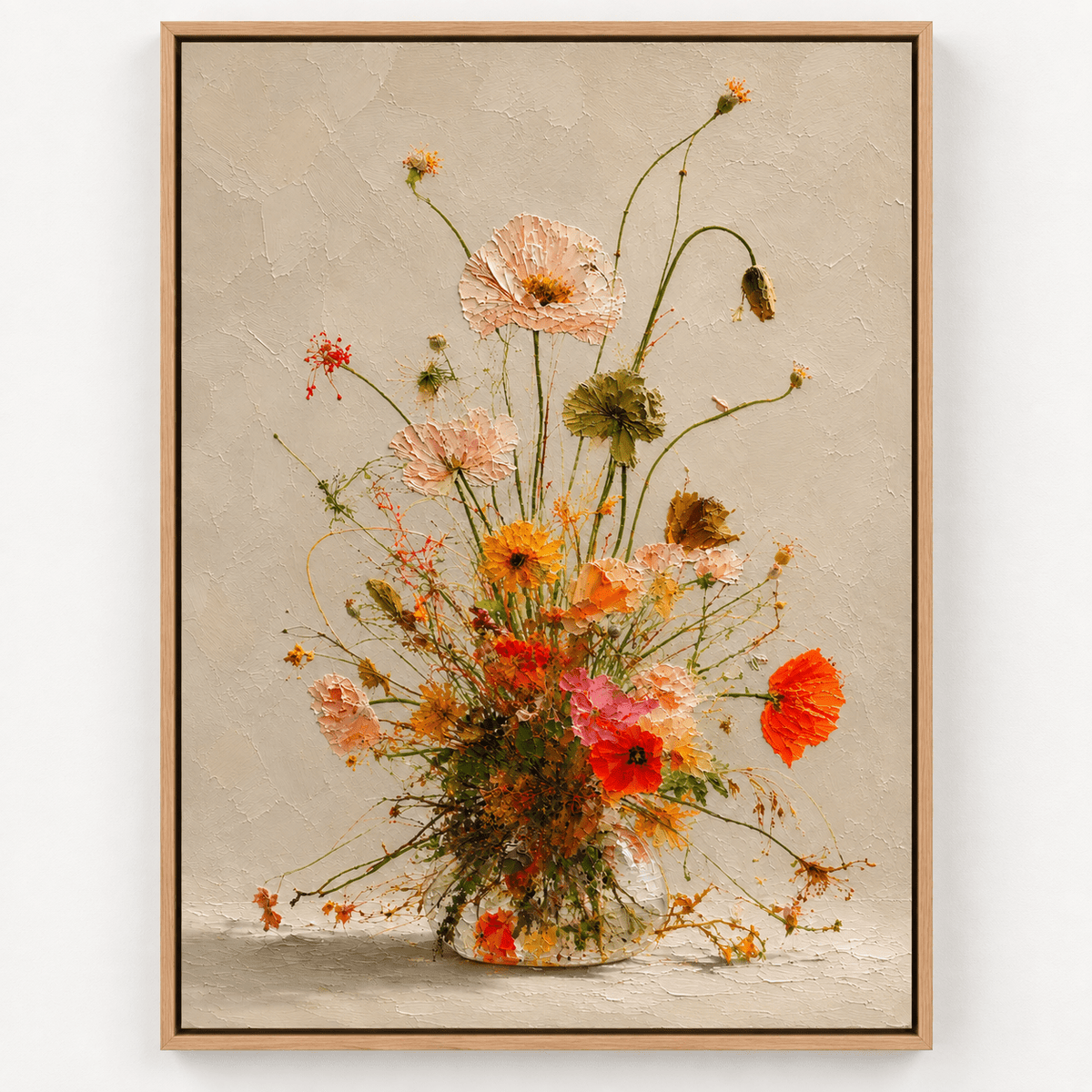 Poppy Painting — Golden Meadow, clean product shot in an oak float frame