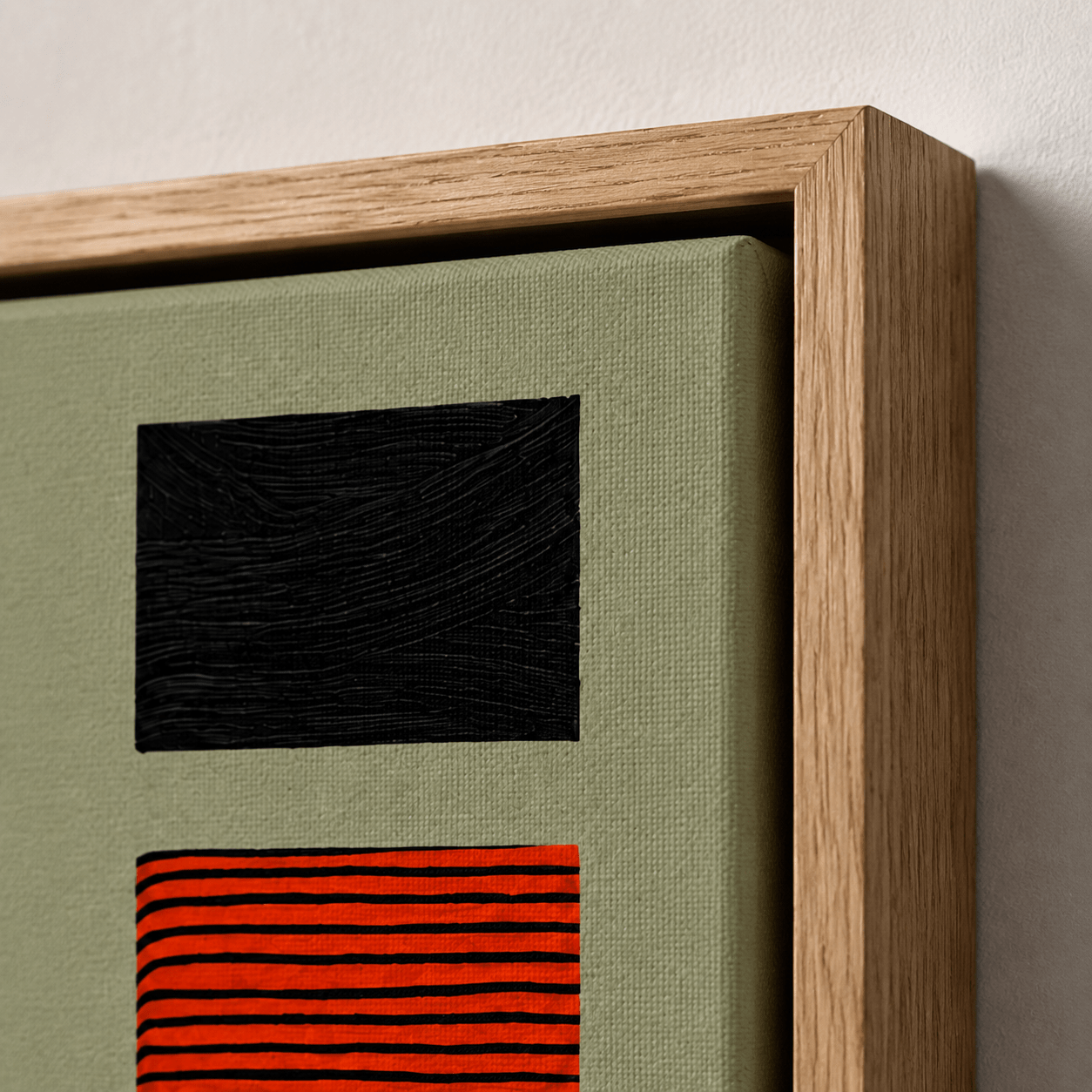 Close-up detail of Quiet Cadence's textured black and orange striped panels