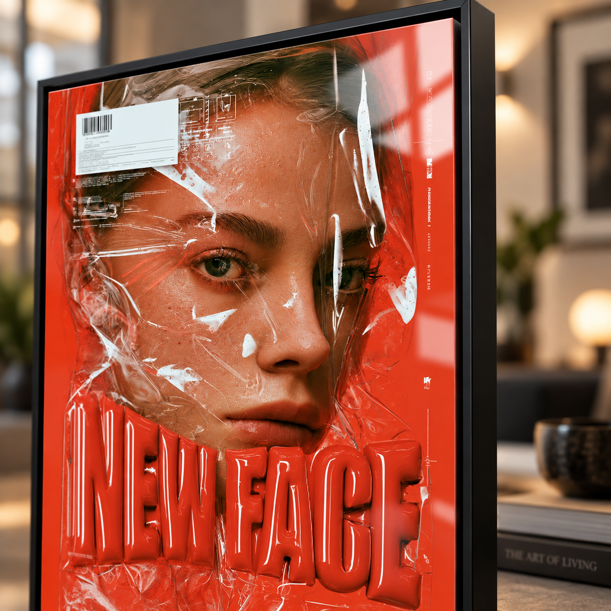Portrait wall art – close-up view of the red acrylic print by Rossetti Art