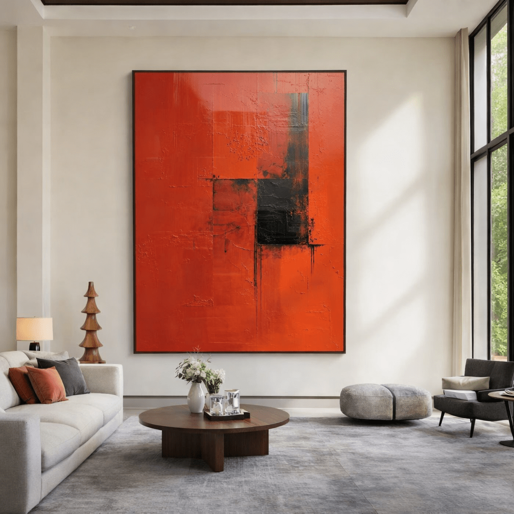 Red Black Abstract Original Painting on Canvas | Crimson Structure by Rossetti Art modern abstract canvas wall art by Rossetti Art – luxury interior design artwork for living room, bedroom, office – Office Original Paintings Original Abstract Paintings unique wall art decor