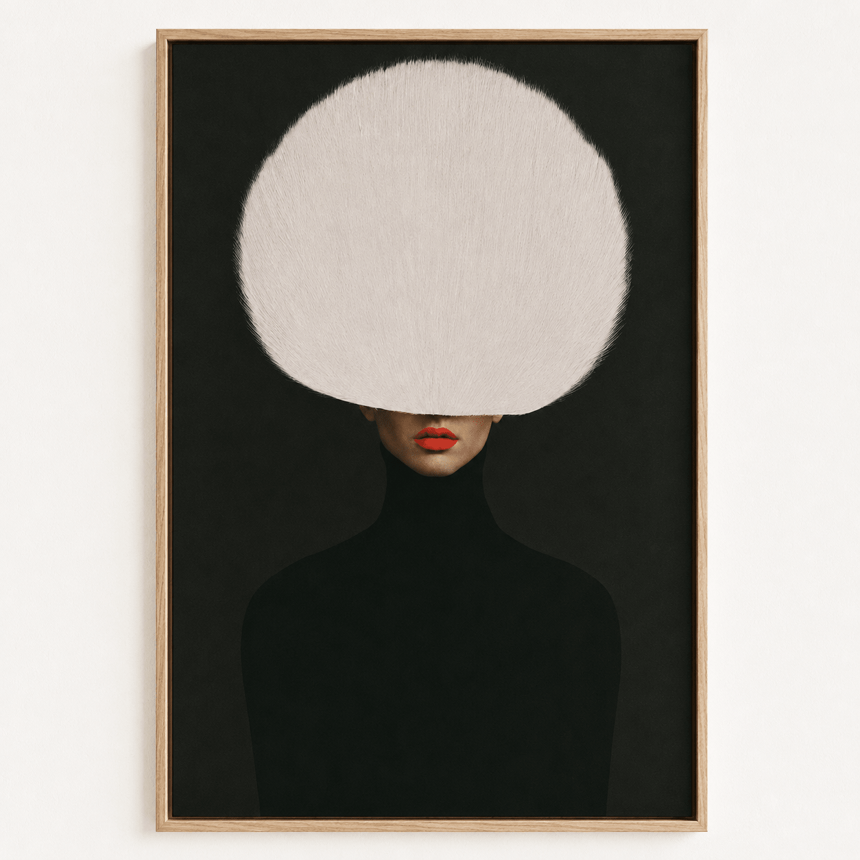 Red Lip Wall Art – Ivory Veil canvas print in an oak floater frame by Rossetti Art