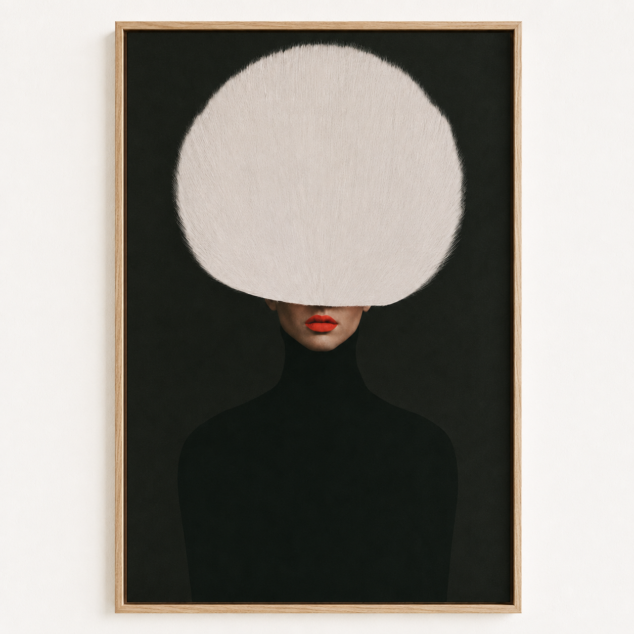 Red Lip Wall Art – Ivory Veil canvas print in an oak floater frame by Rossetti Art