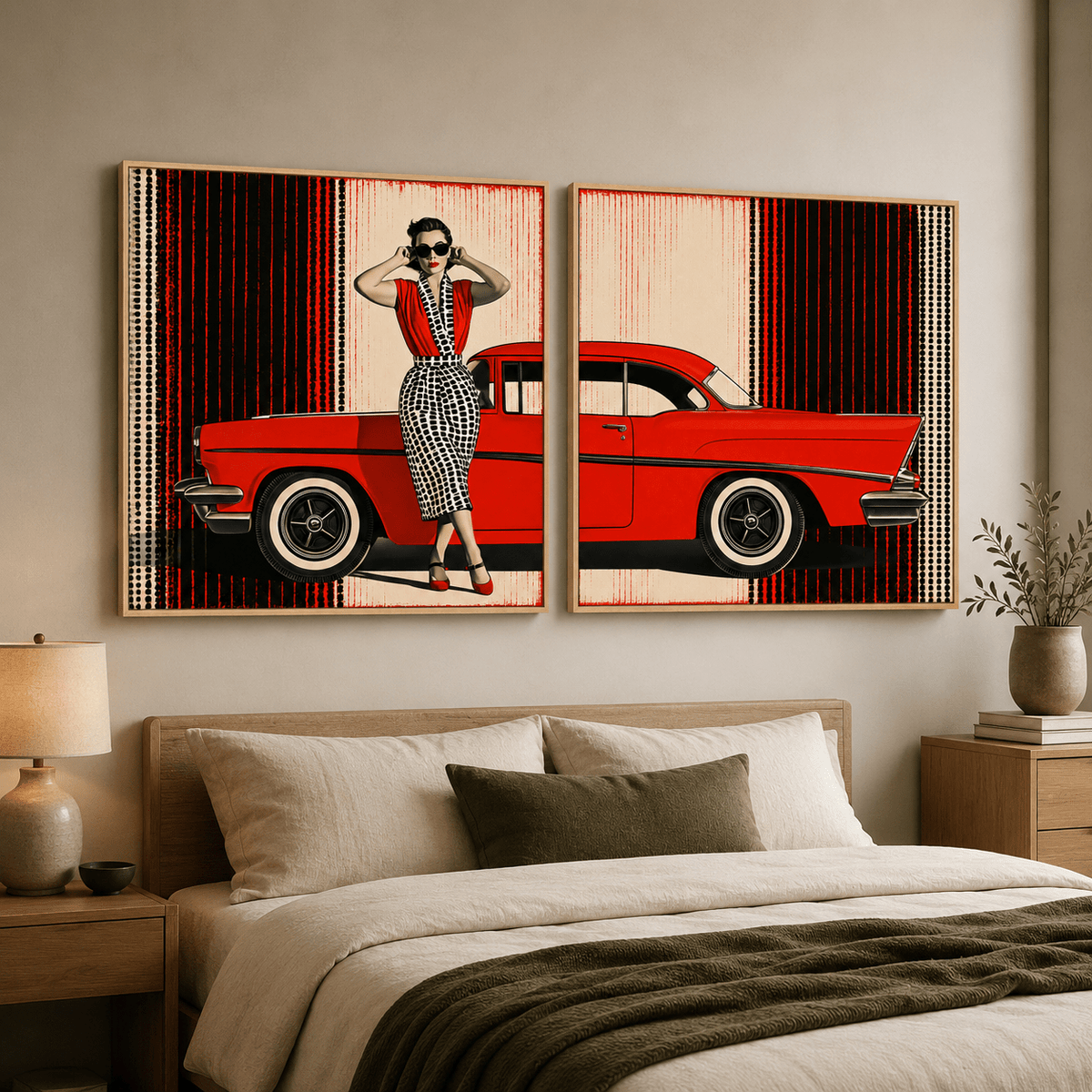 Retro Wall Art Canvas Print Set of 2 — Red Chrome by Rossetti Art