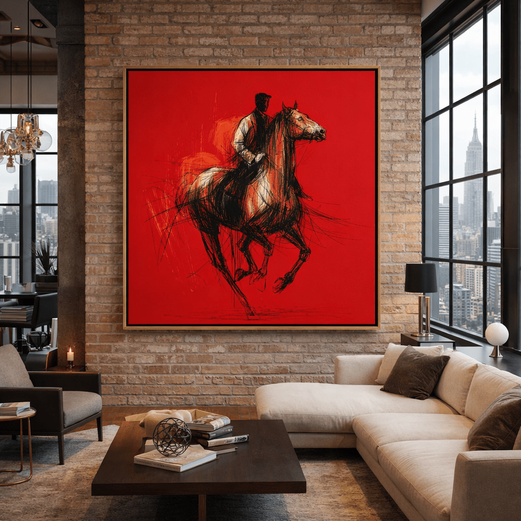 Rider Canvas Print Art – Abstract Expressionist Horse Wall Art for Modern Decor | Rossetti Art modern abstract canvas wall art by Rossetti Art – luxury interior design artwork for living room, bedroom, office – animal animals canvas print art