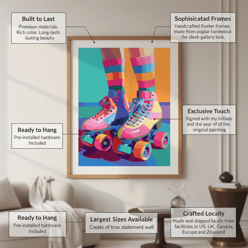 Roller Skate Canvas Print — Disco Wheels by Rossetti Art modern abstract canvas wall art by Rossetti Art – luxury interior design artwork for living room, bedroom, office – bedroom canvas - print colorful