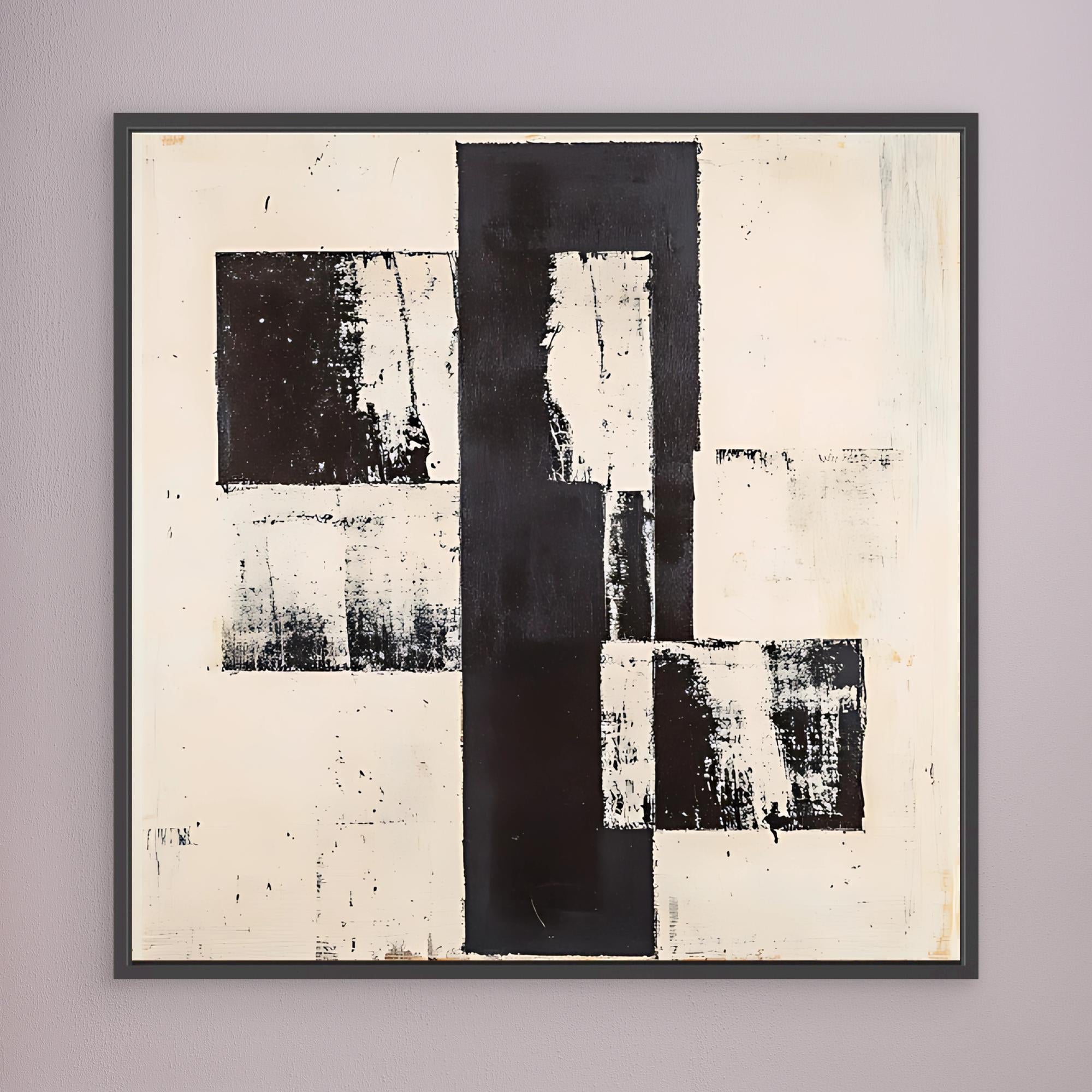 Canvas Print: "Monochrome Structure" – Minimalist Black & White Abstract Art