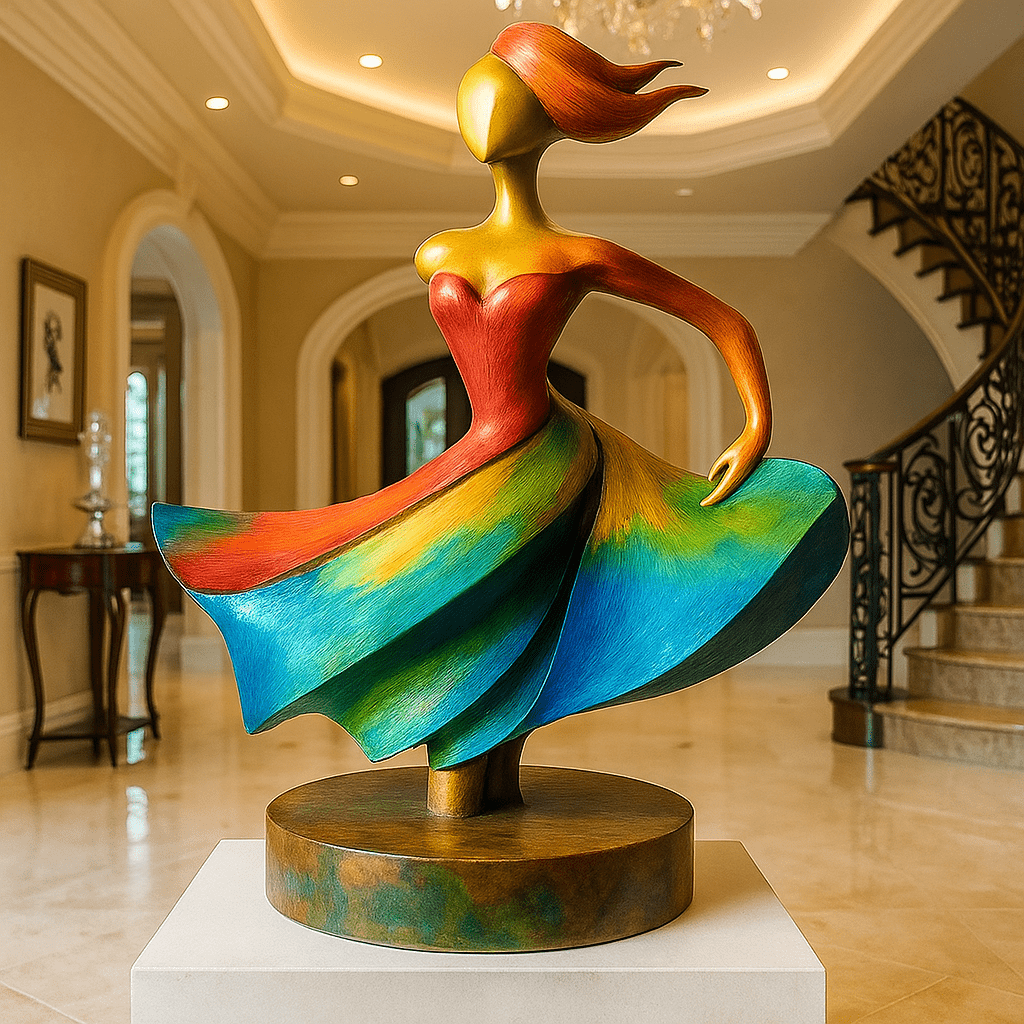 Sculpture Art : Dancing Woman Sculpture - Colorful Fiberglass Art for Modern Decor modern abstract canvas wall art by Rossetti Art – luxury interior design artwork for living room, bedroom, office – abstract figure sculpture artistic home accessories artistic statement piece