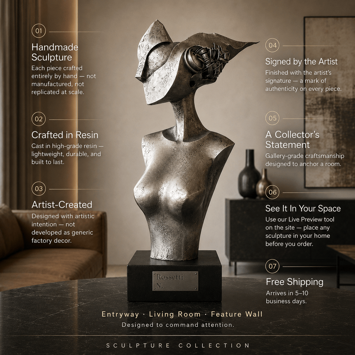 Sculpture Art : Ethereal Vanguard - Futuristic Female Bust Sculpture