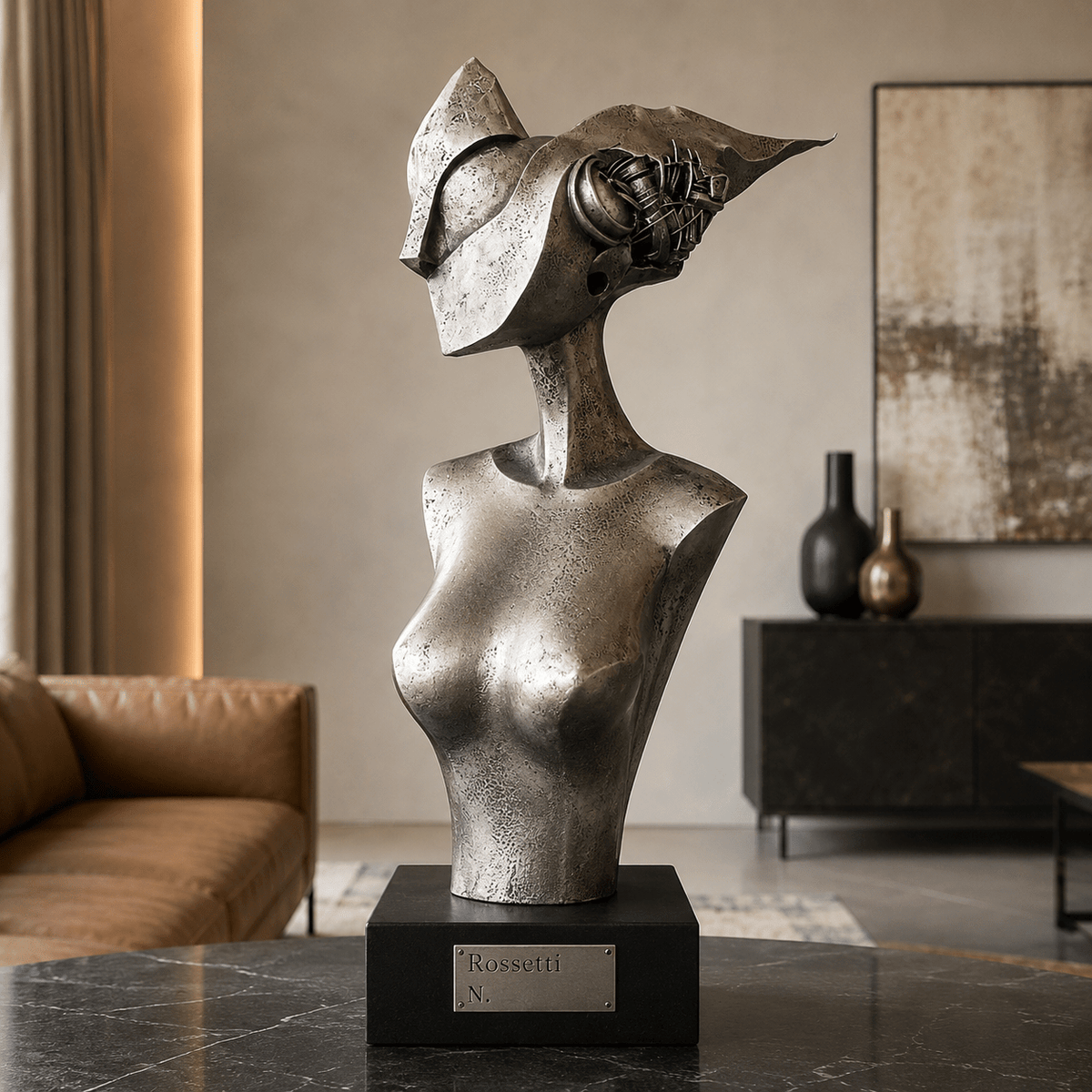 Sculpture Art : Ethereal Vanguard - Futuristic Female Bust Sculpture