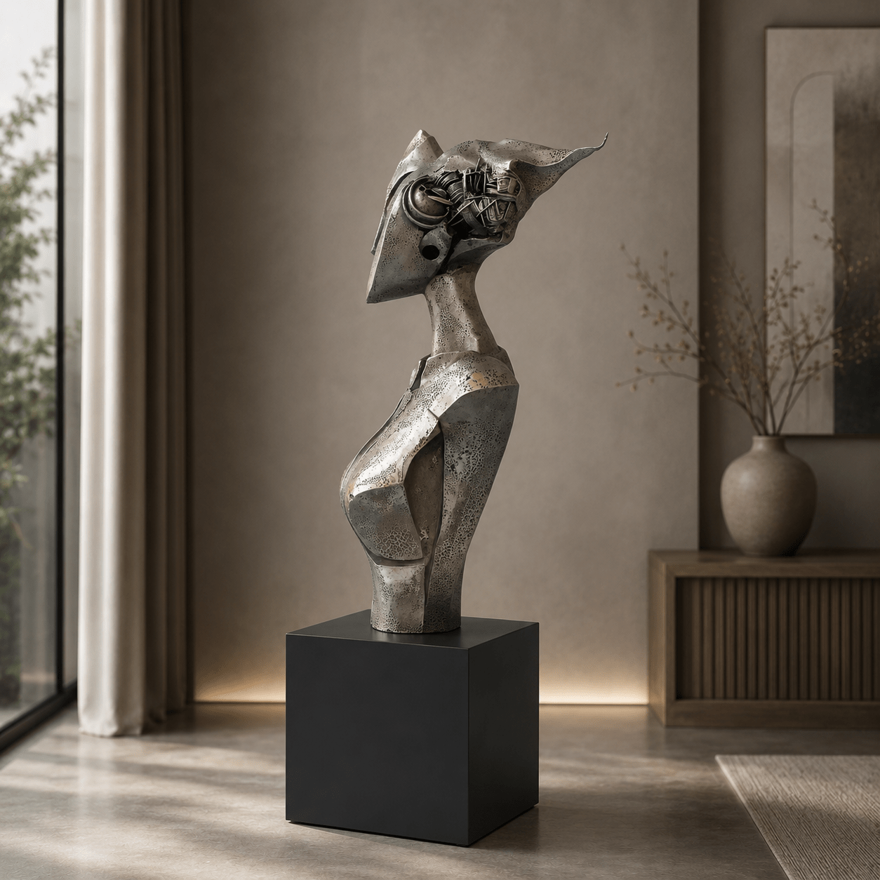 Sculpture Art : Ethereal Vanguard - Futuristic Female Bust Sculpture