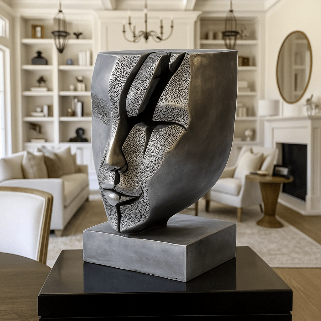 Sculpture Art : Fractured Harmony" modern abstract canvas wall art by Rossetti Art – luxury interior design artwork for living room, bedroom, office – abstract face sculpture bold artistic decor contemporary art piece