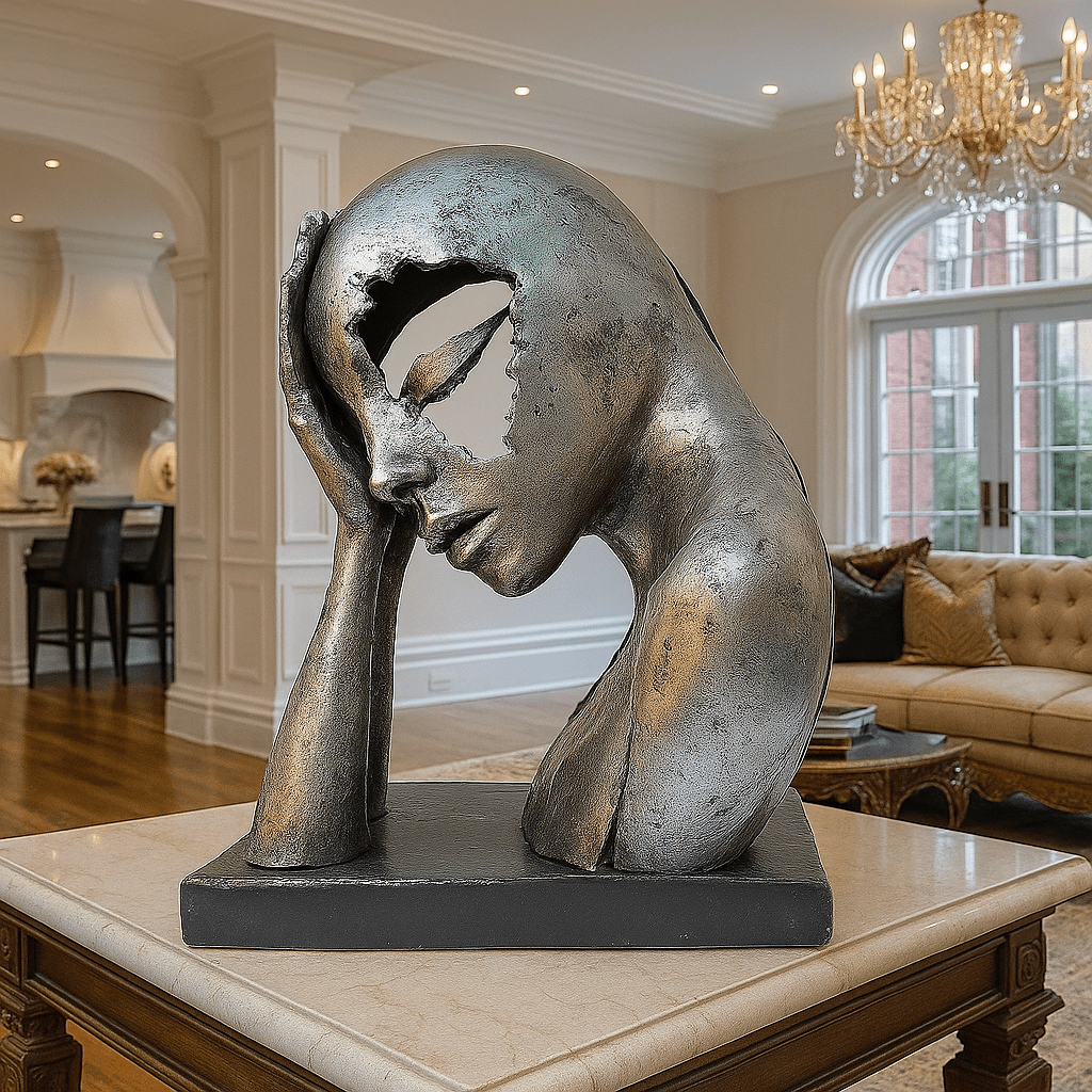 Sculpture Art : "Shattered Thoughts" modern abstract canvas wall art by Rossetti Art – luxury interior design artwork for living room, bedroom, office – abstract face sculpture bold artistic decor contemporary art piece