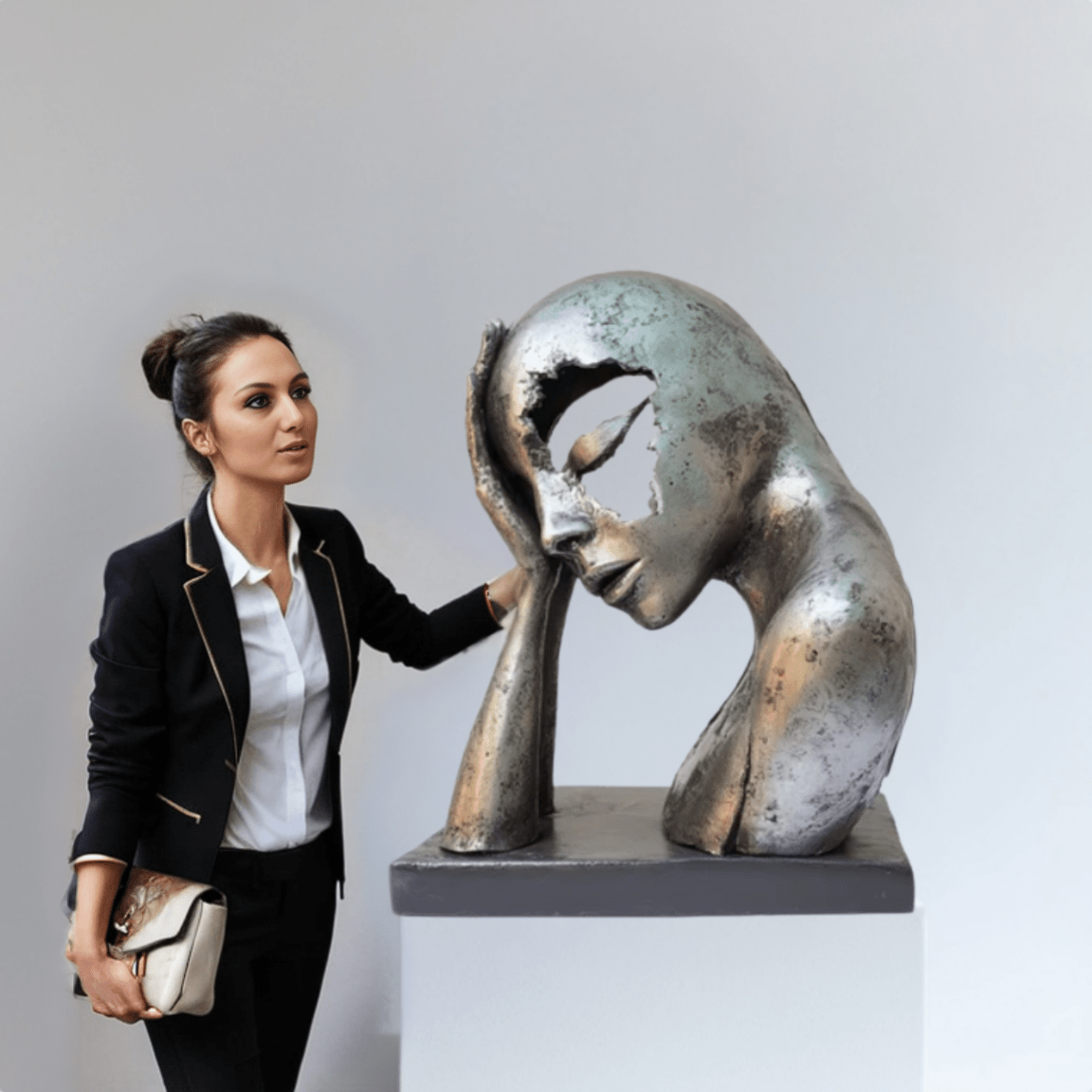 Sculpture Art : "Shattered Thoughts" modern abstract canvas wall art by Rossetti Art – luxury interior design artwork for living room, bedroom, office – abstract face sculpture bold artistic decor contemporary art piece