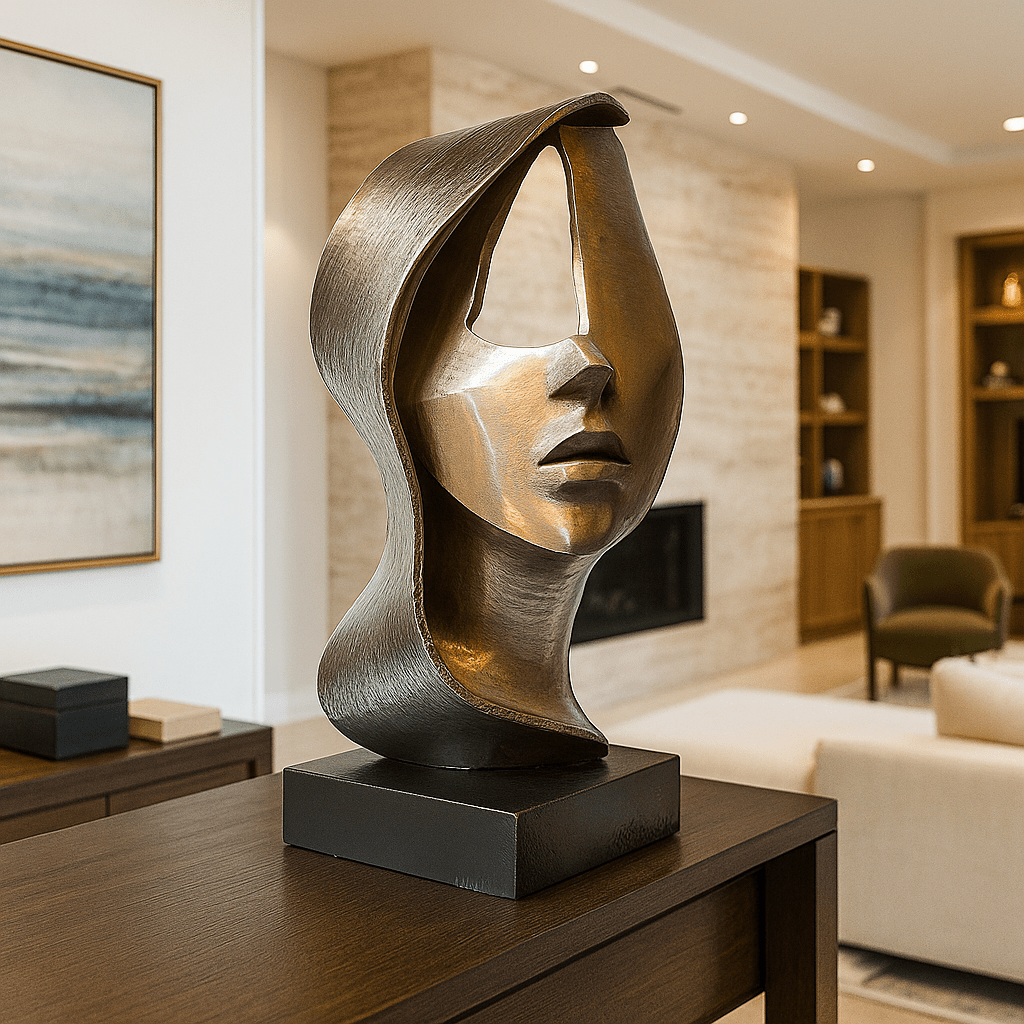 Sculpture Art : "Whispers of Silence" modern abstract canvas wall art by Rossetti Art – luxury interior design artwork for living room, bedroom, office – abstract face sculpture bold artistic decor contemporary art piece