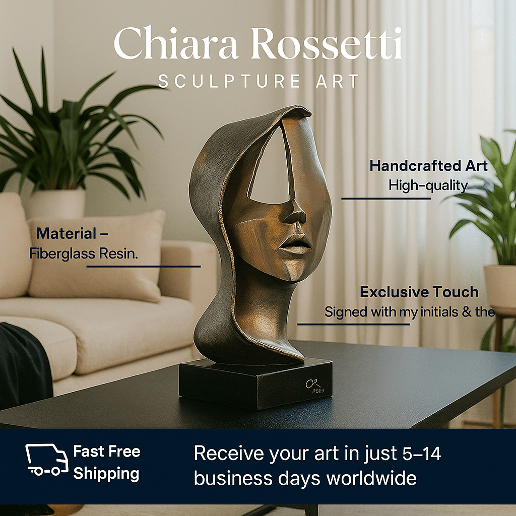 Sculpture Art : "Whispers of Silence" modern abstract canvas wall art by Rossetti Art – luxury interior design artwork for living room, bedroom, office – abstract face sculpture bold artistic decor contemporary art piece