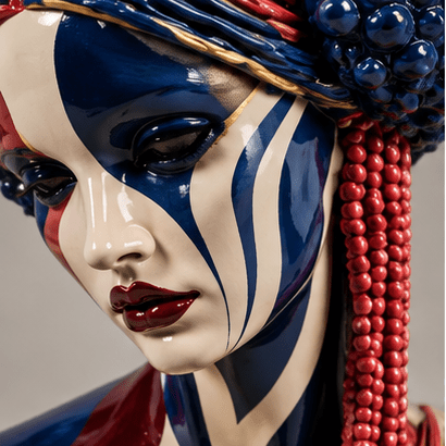 Female Bust Sculpture – Painted Crown close-up detail