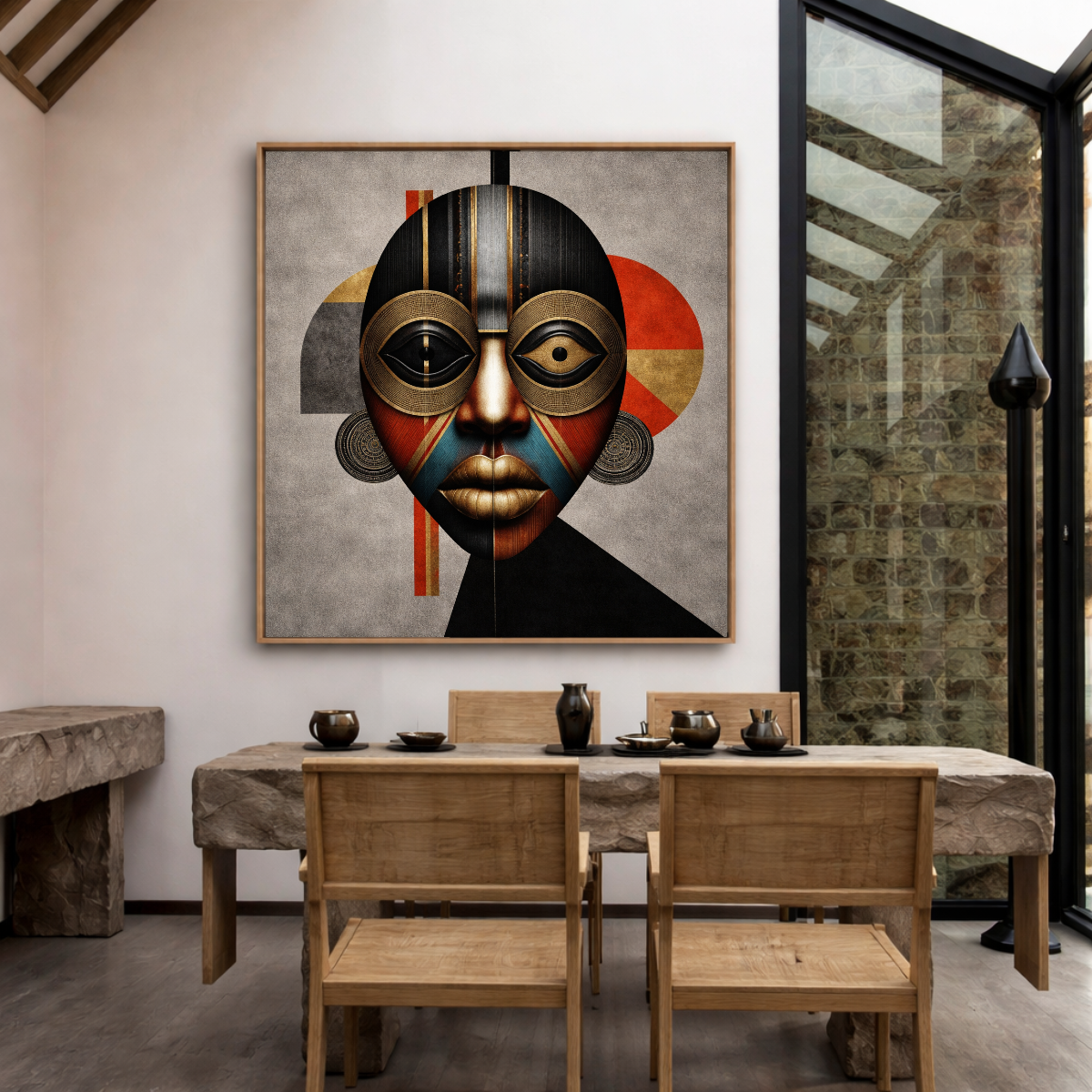 Geometric Wall Art — Modern African Mask Canvas Print