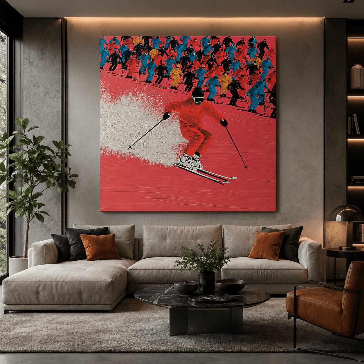 Skiing Wall Art Canvas Print — Powder Rush by Rossetti Art modern abstract canvas wall art by Rossetti Art – luxury interior design artwork for living room, bedroom, office – Bedroom Canvas Prints Living Room Canvas Art modern-canvas-print