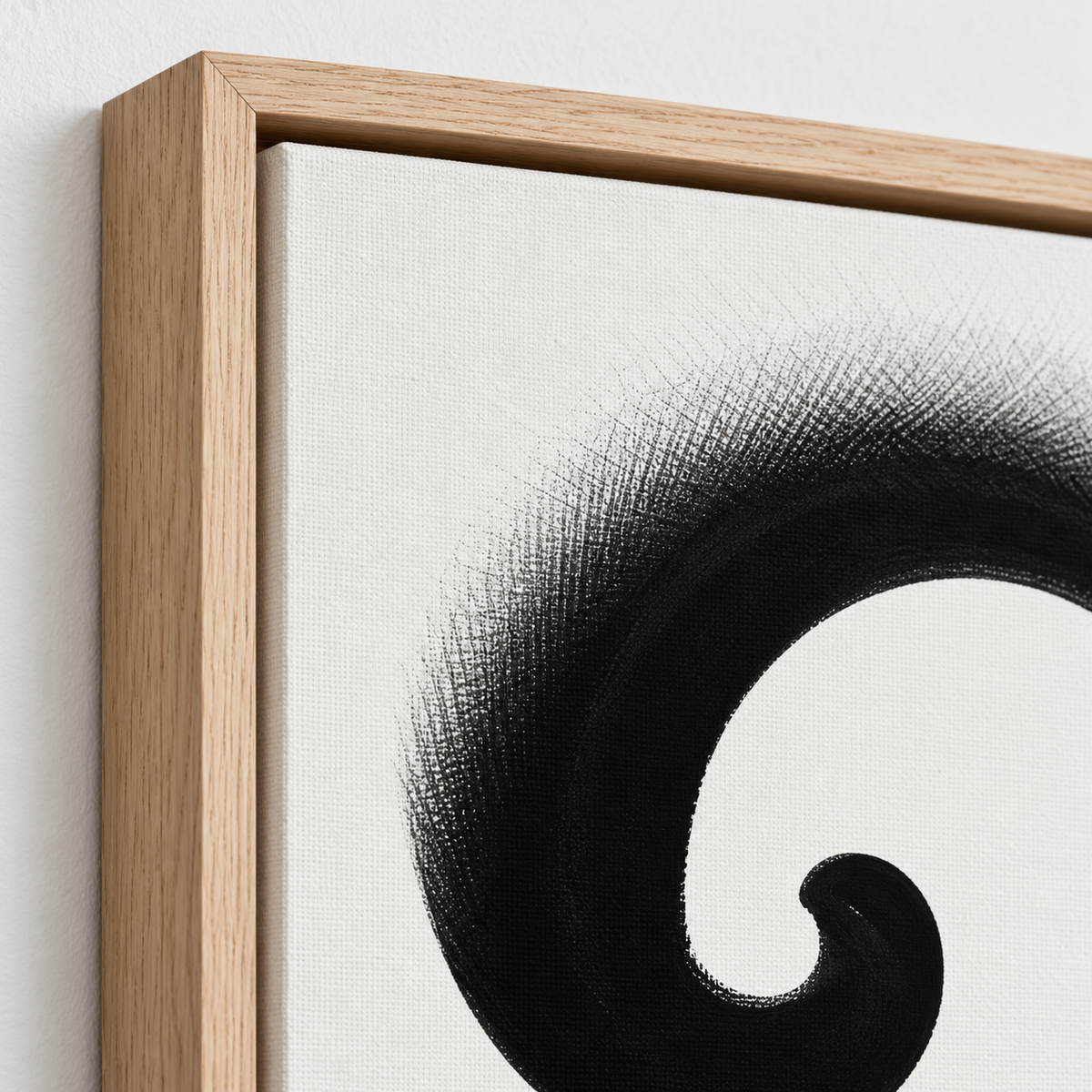 Spiral Painting Canvas Print – Ink Vortex floater frame corner detail by Rossetti Art