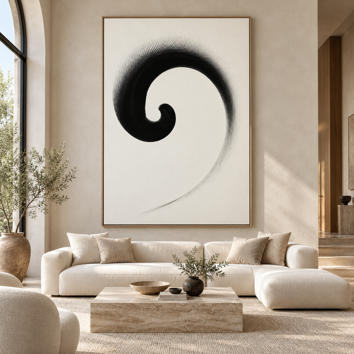 Spiral Painting Canvas Print – Ink Vortex oversized black spiral canvas by Rossetti Art