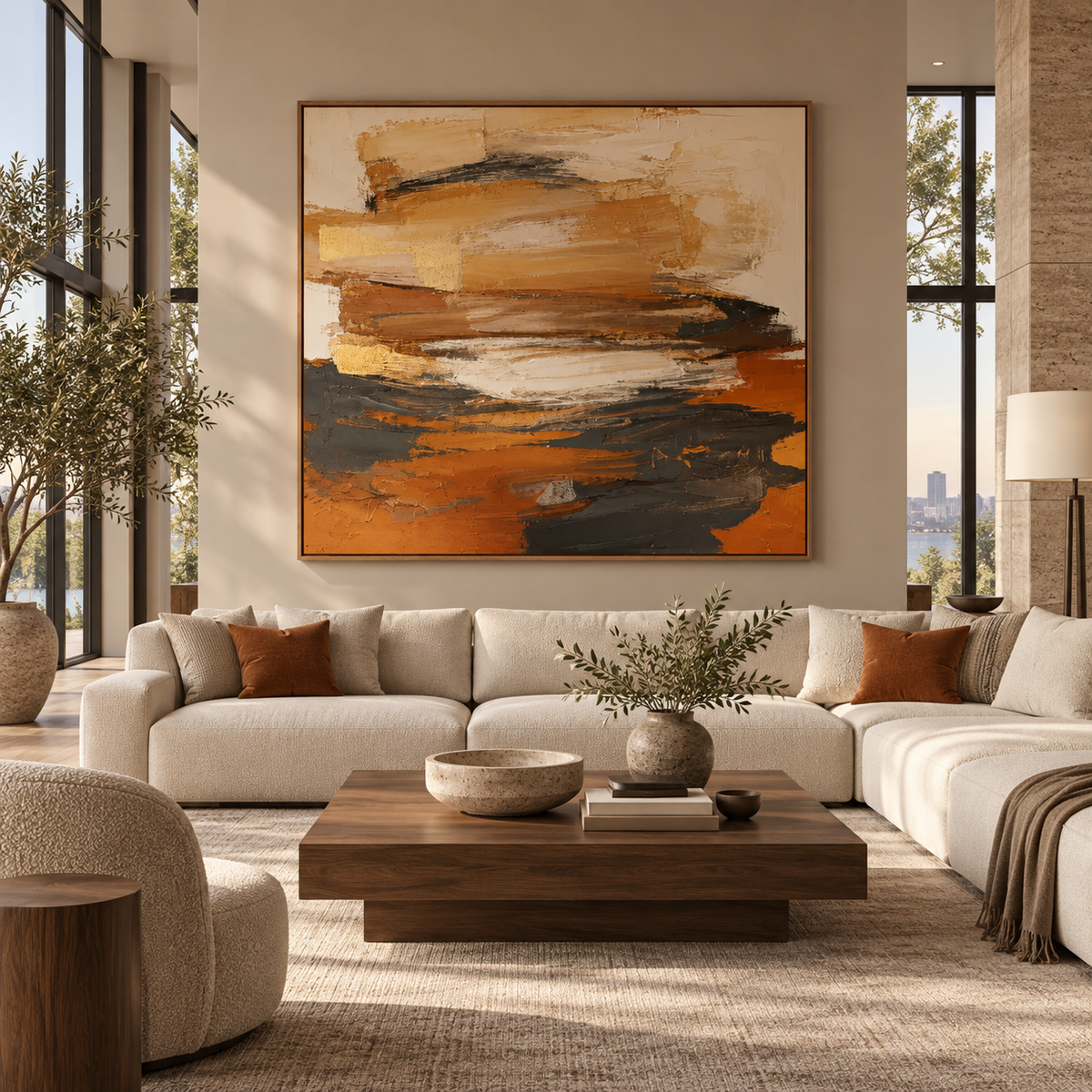 Square Abstract Painting – Earth Horizon by Rossetti Art