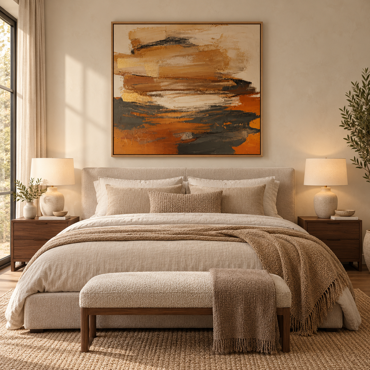 Square Abstract Painting – Earth Horizon in living room setting