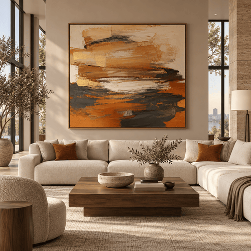 Square Abstract Painting – Earth Horizon by Rossetti Art