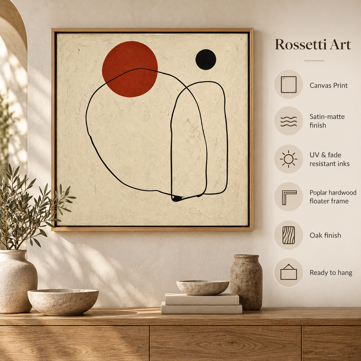 Square Abstract Wall Art – Quiet Contour by Rossetti Art – square canvas print with satin-matte finish, UV and fade-resistant inks, poplar hardwood floater frame, ready to hang