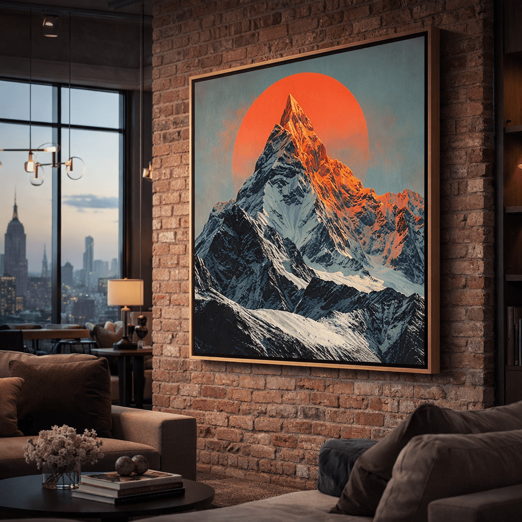 Sun Mountain Canvas Print Wall Art — Modern Landscape Wall Decor, Gallery - Quality Framed Canvas | Rossetti Art modern abstract canvas wall art by Rossetti Art – luxury interior design artwork for living room, bedroom, office – botanical Chiara Rossetti square