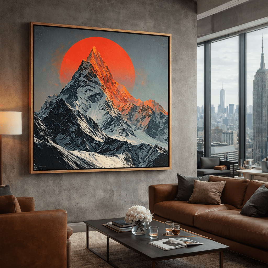 Sun Mountain Canvas Print Wall Art — Modern Landscape Wall Decor, Gallery - Quality Framed Canvas | Rossetti Art modern abstract canvas wall art by Rossetti Art – luxury interior design artwork for living room, bedroom, office – botanical Chiara Rossetti square