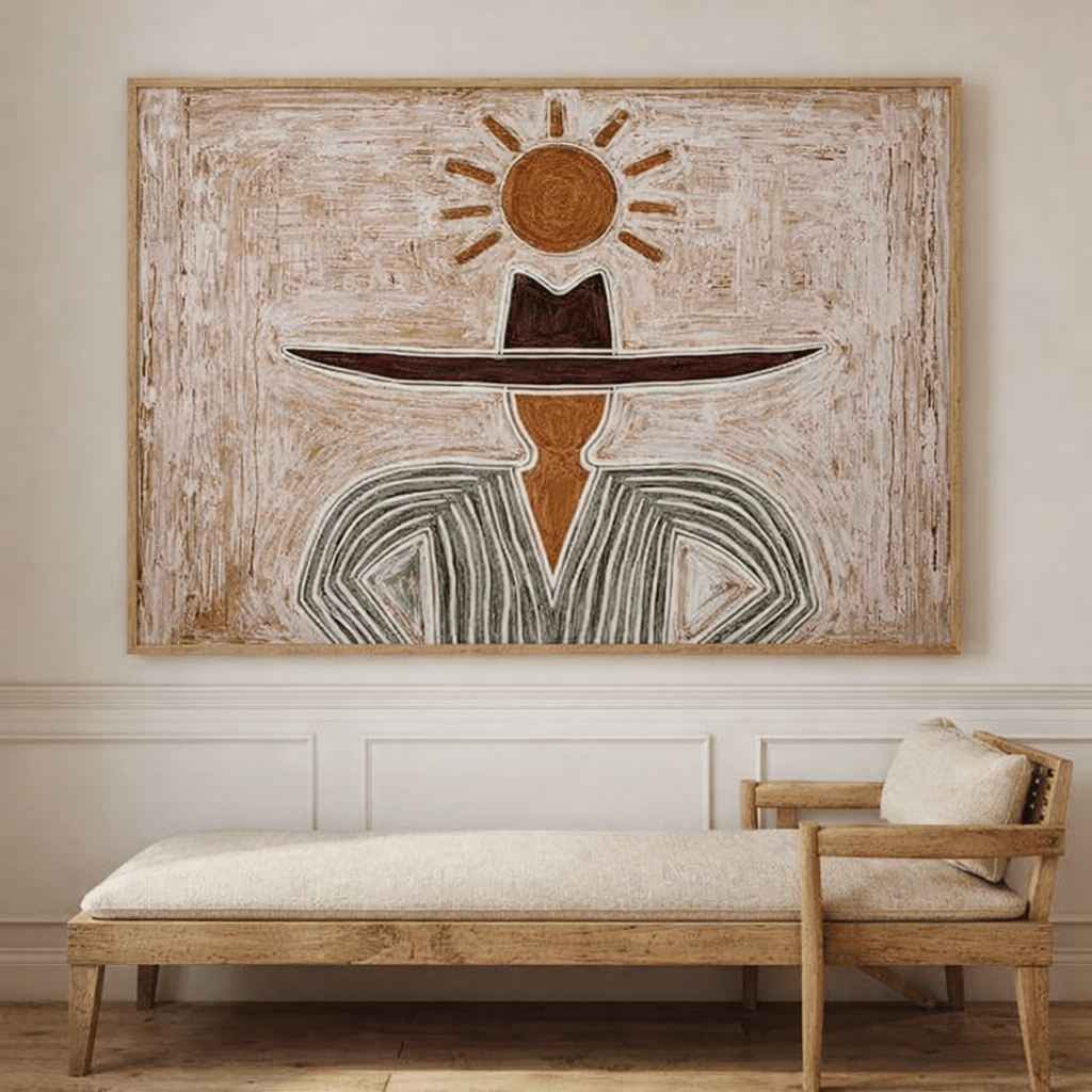 Sunlit Cowboy Silhouette Canvas Print – Minimalist Western Wall Art, Modern Southwestern Decor | Rossetti Art modern abstract canvas wall art by Rossetti Art – luxury interior design artwork for living room, bedroom, office – figurative horizontal art print Poplar floater frame art