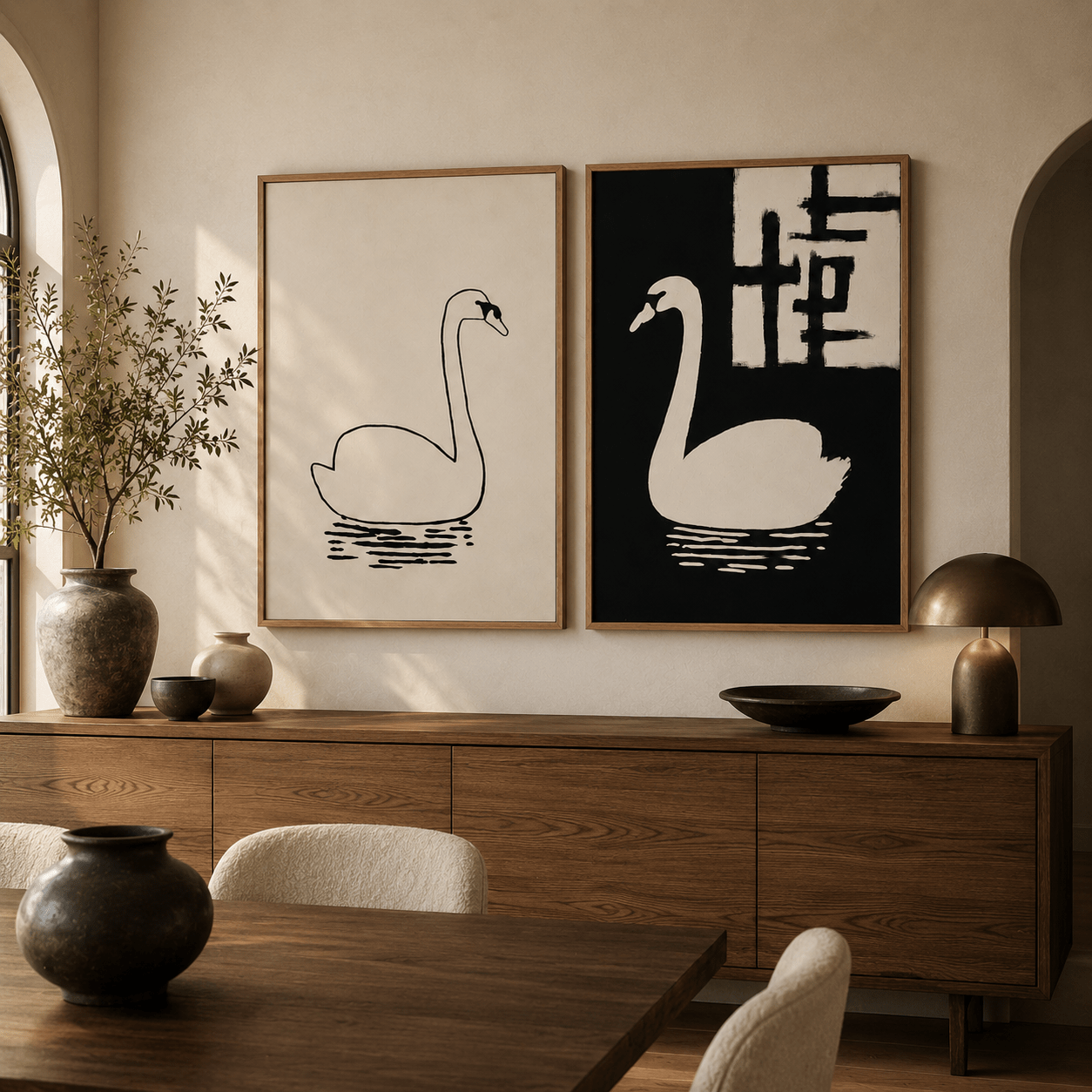 Swan Art Print Canvas — Duality Set of 2 by Rossetti Art