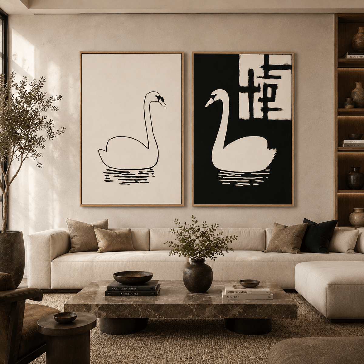 Swan Art Print Canvas — Duality Set of 2 by Rossetti Art