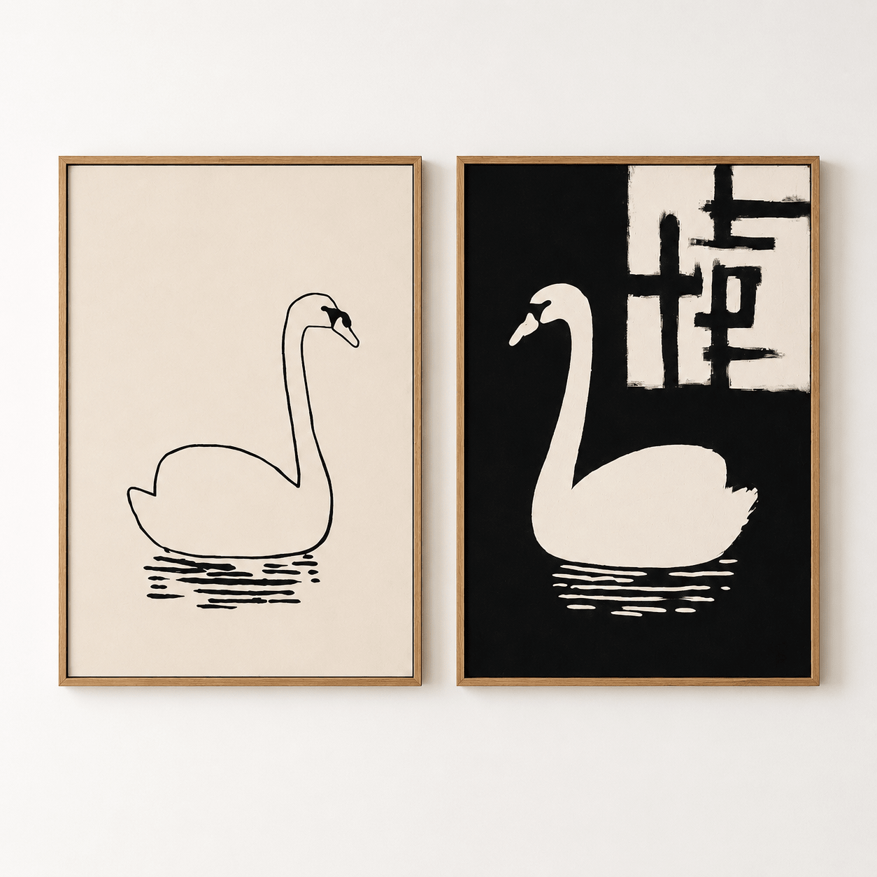 Swan Art Print Canvas — Duality Set of 2 by Rossetti Art