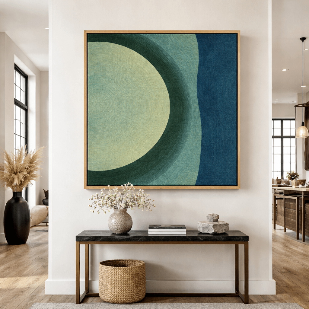 Teal Abstract Circle Canvas Art – Velvet Orbit by Rossetti Art