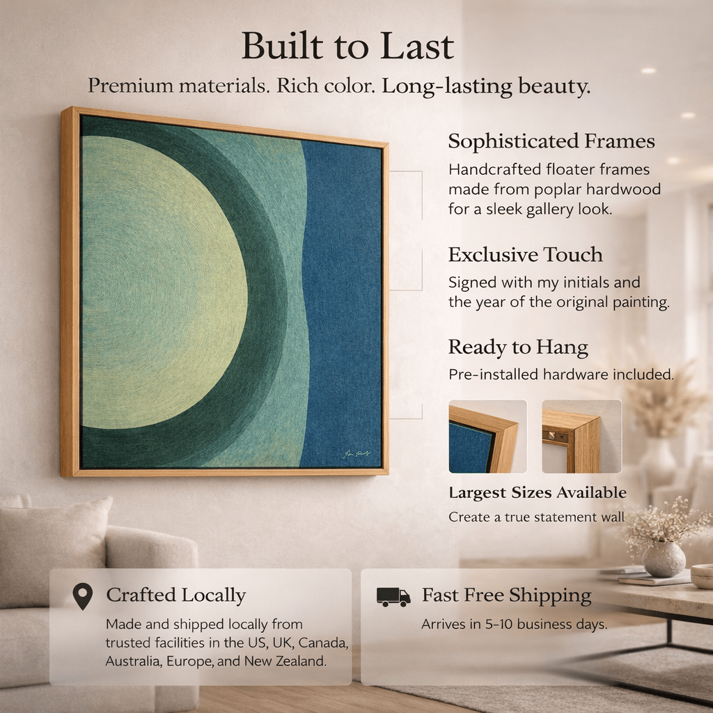 Teal Abstract Circle Canvas Art – Velvet Orbit by Rossetti Art