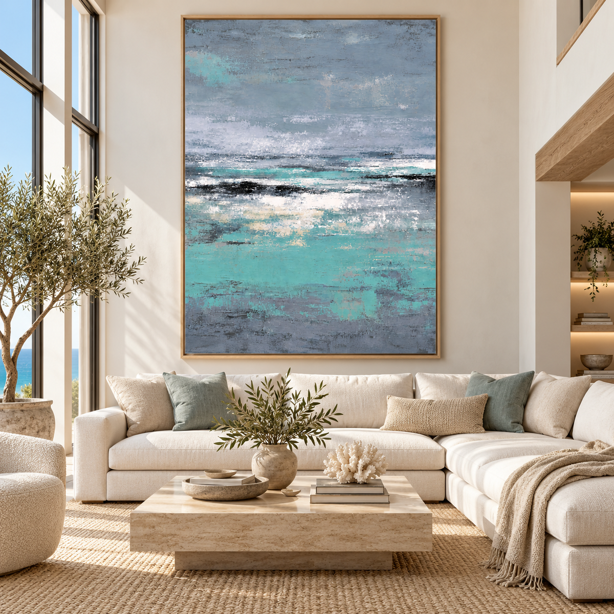 Teal and Gray Wall Art – Glass Tide by Rossetti Art
