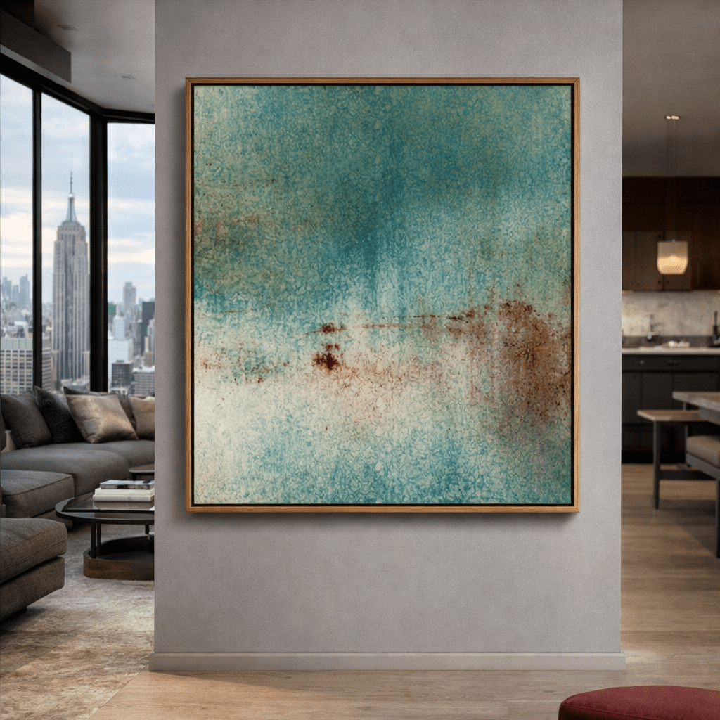 Teal Beige Abstract Wall Art Original Painting