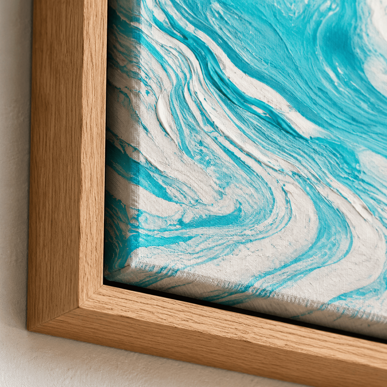 Aegean Drift teal marble abstract canvas print in a room setting – Rossetti Art