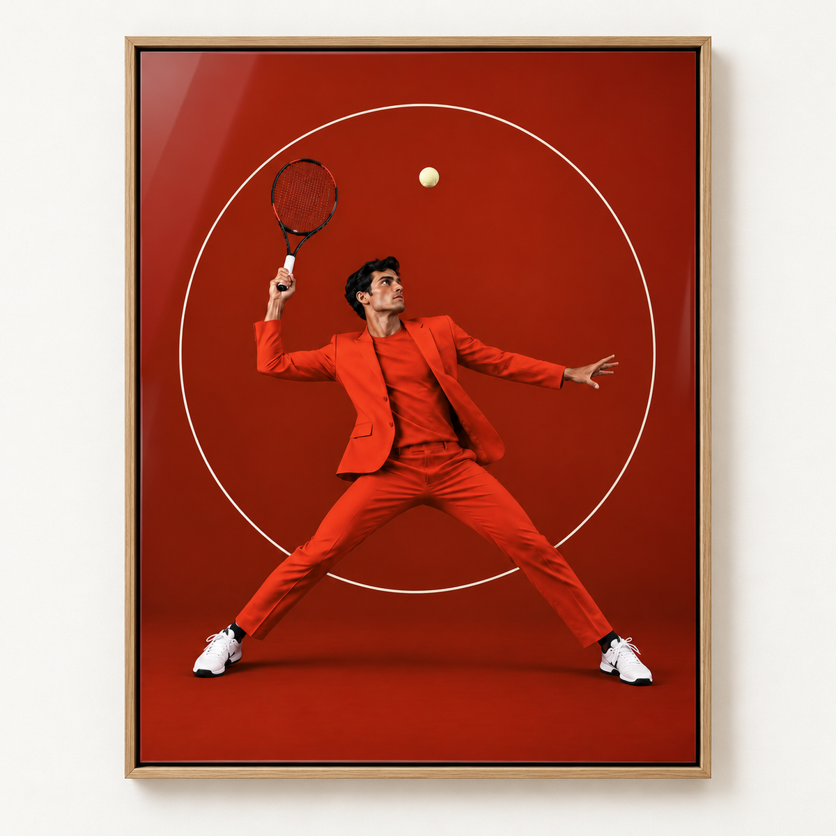 Tennis decor framed acrylic print on a white wall