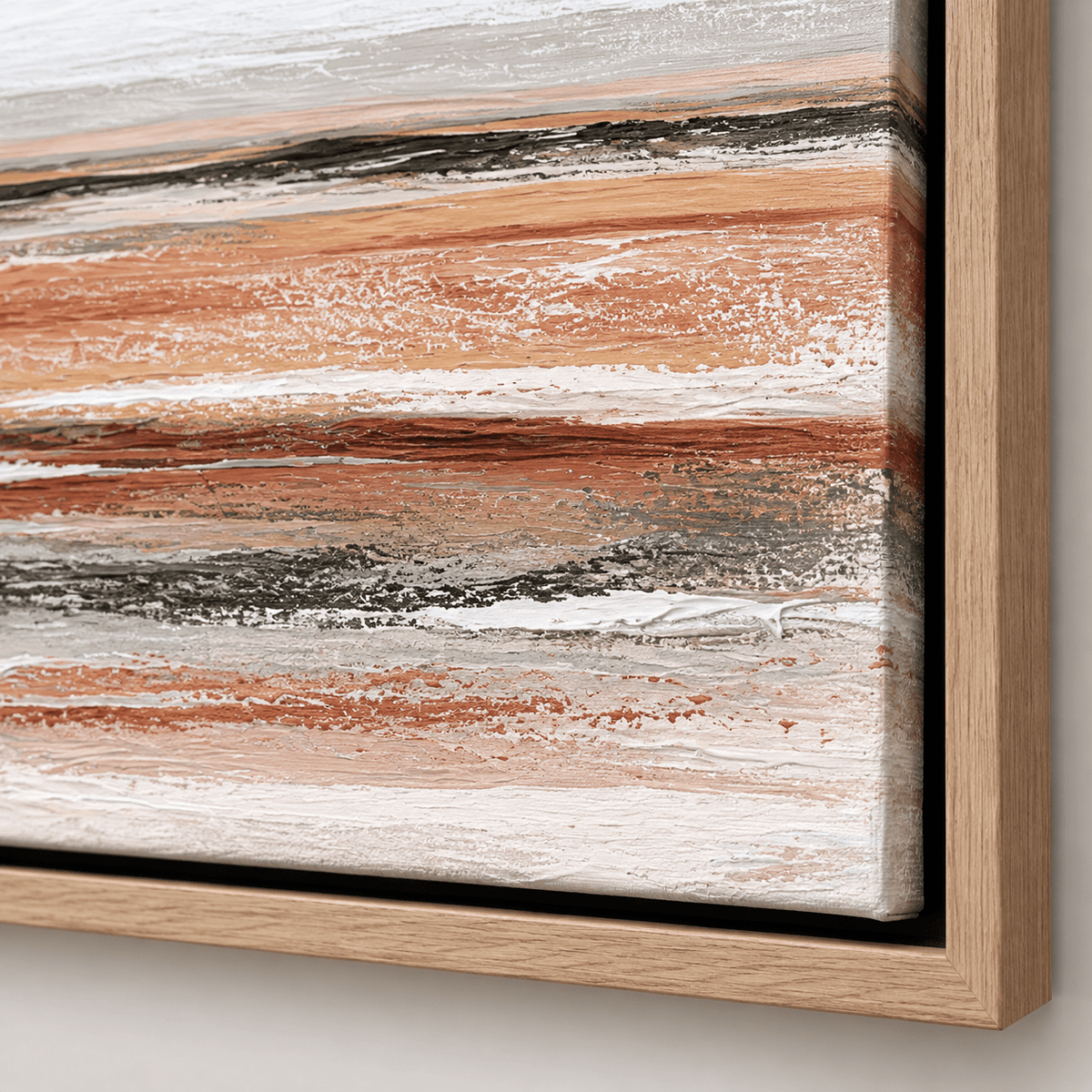 Amber Horizon terracotta abstract landscape painting in a natural oak frame — Rossetti Art